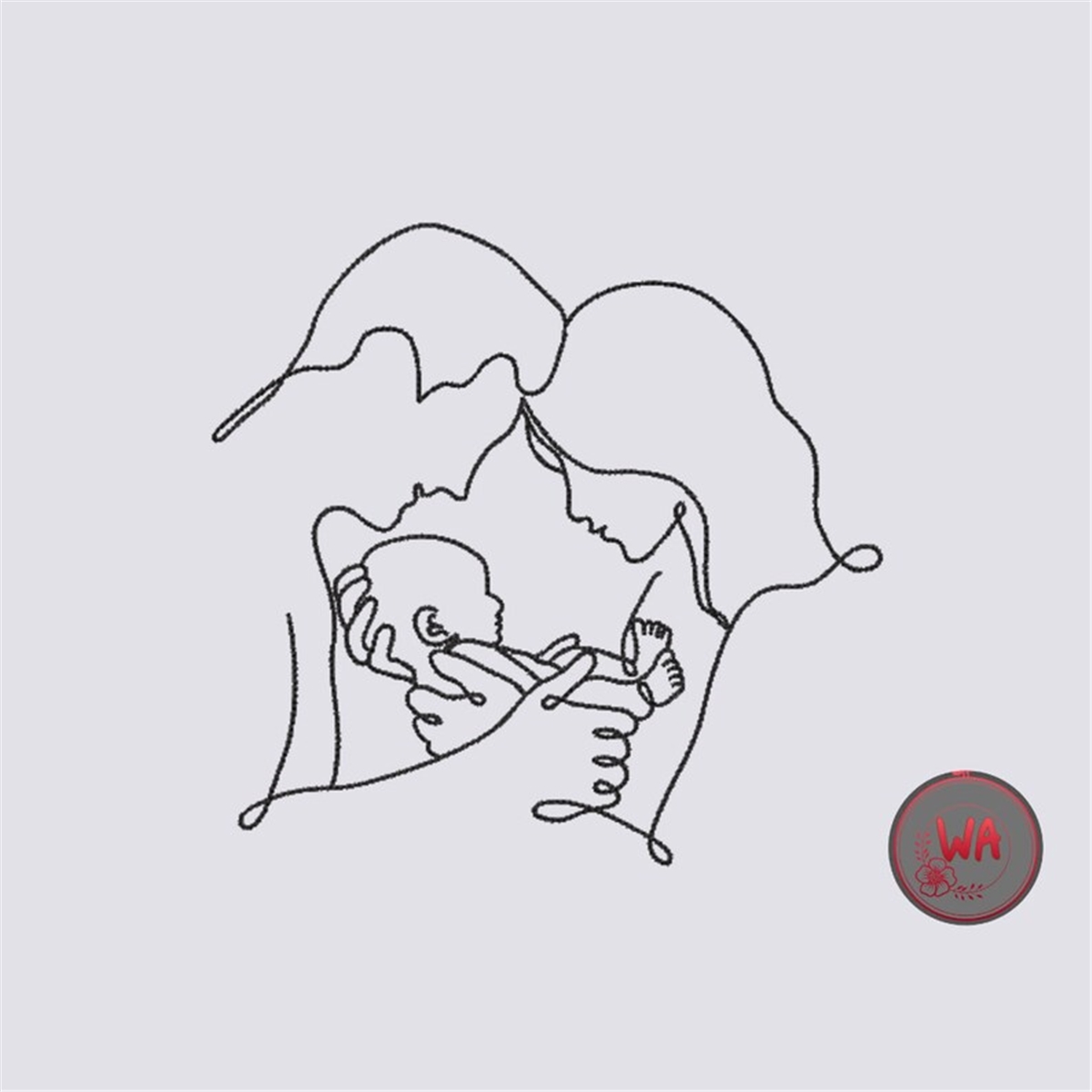 Family line art embroidery design, Family of three embroider | Inspire ...