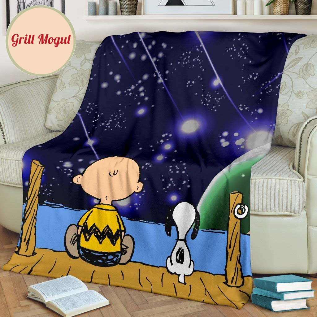 Charlie And Snoopy Fleece Blanket Staring Into Night Sky Inspire Uplift
