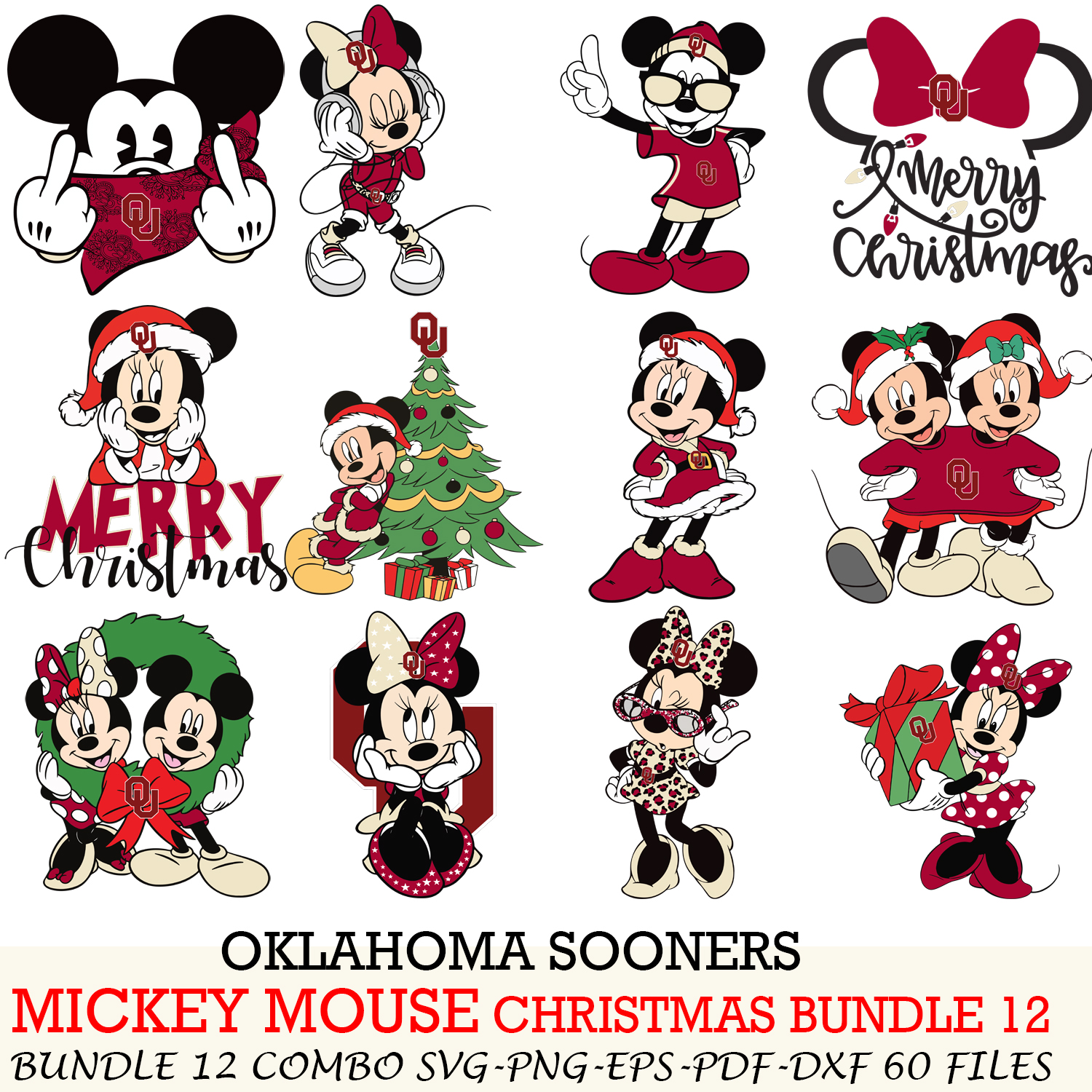 Indiana Hoosiers bundle 12 zip Mickey Christmas Cut files,SV | Inspire ...