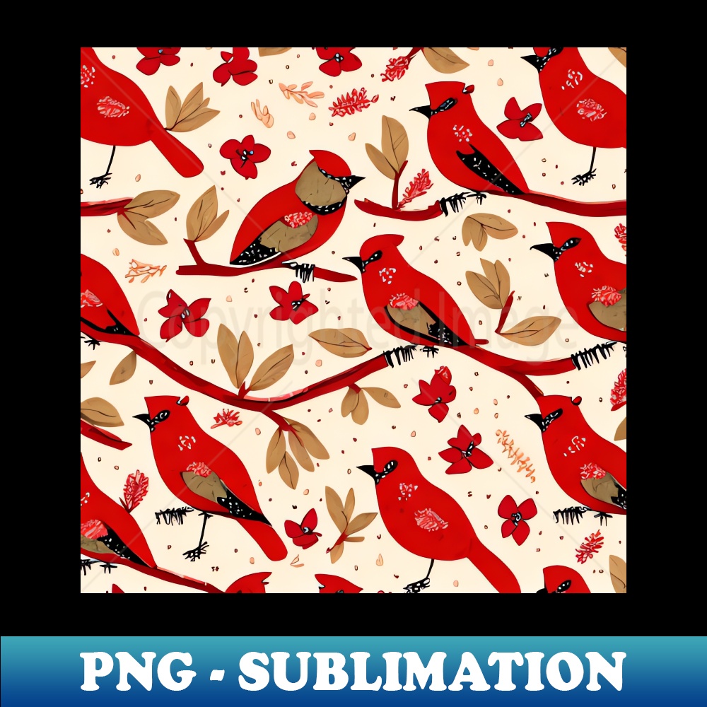 Red Birds Sitting On Top Of A Tree Branch Seamless Pattern C | Inspire ...