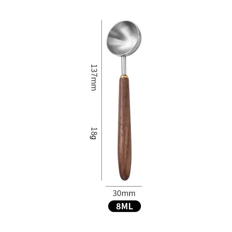Wooden Handle Stainless Steel Coffee Scoop – Tablespoon Measuring Spoon with Long Walnut Handle for Coffee and Cafe Use
