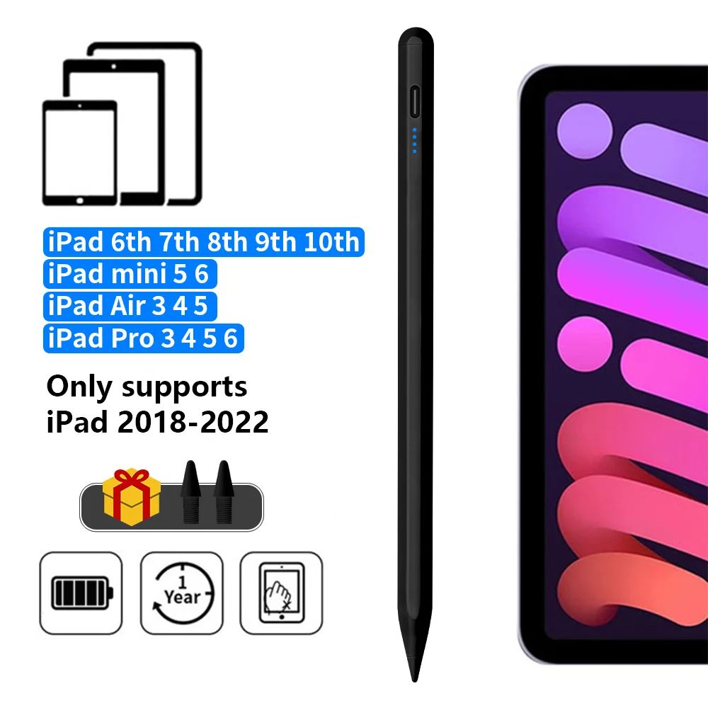 Stylus Pen for Apple iPad with LED Power Indicator, Palm Rejection, Touch Pencil Compatible with iPad Pro/Air/Mini