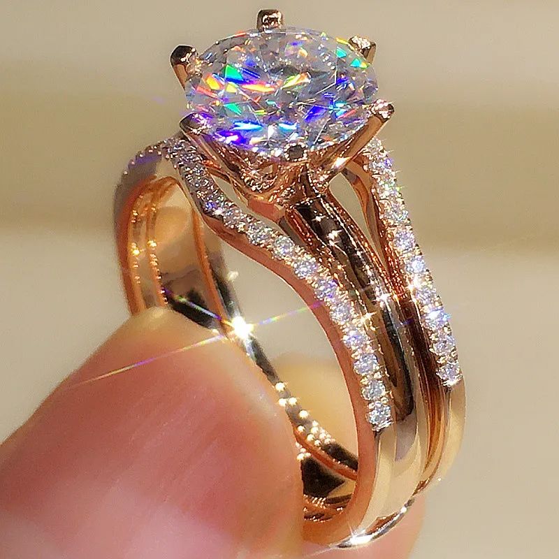 Huitan Classic Rose Gold Color CZ Ring for Women, Elegant Wedding & Engagement Jewelry