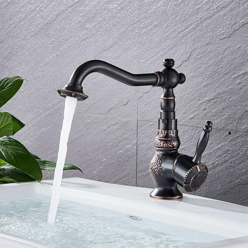 Antique Bronze Kitchen Faucet, Uythner Single Handle Retro Brass Basin Tap with Hot/Cold Water Mixing (Deck Mounted)