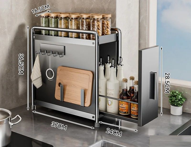 Multipurpose Kitchen Spice Organizer with Pull Out Seasoning Drawer Rack, Dustproof Countertop Cup and Spice Storage
