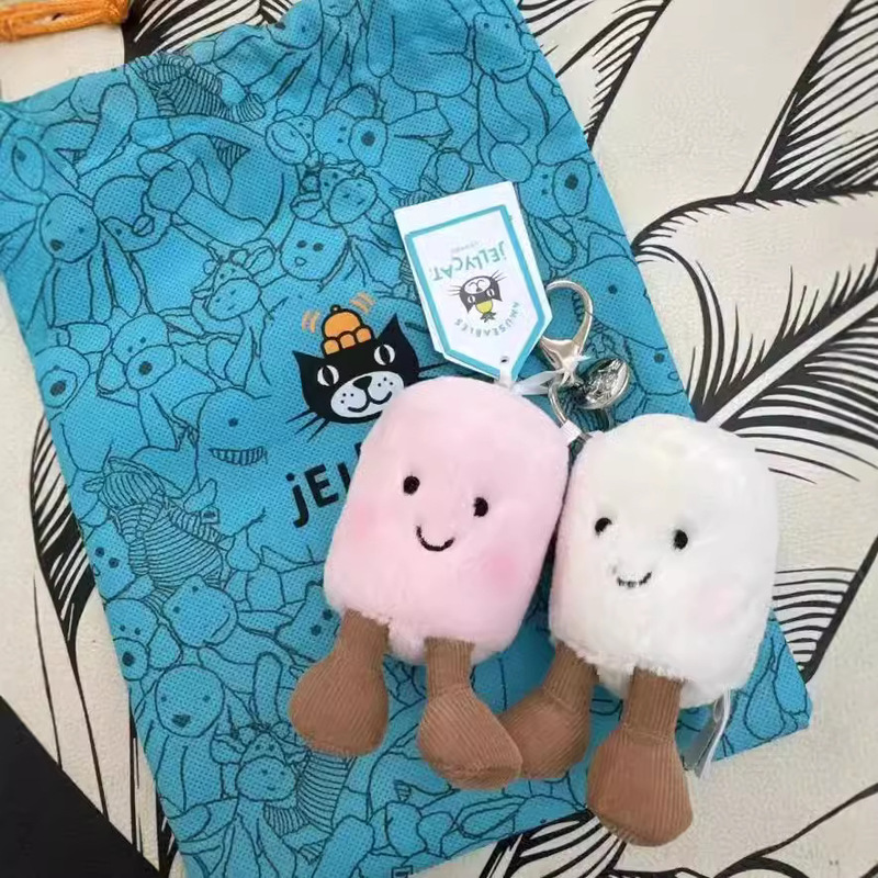 Adorable Two Tone Plush Cat Keychain, Super Soft Cotton Candy JC Jelly Pendant for Bags, Cars, & as a Cute Holiday Gift