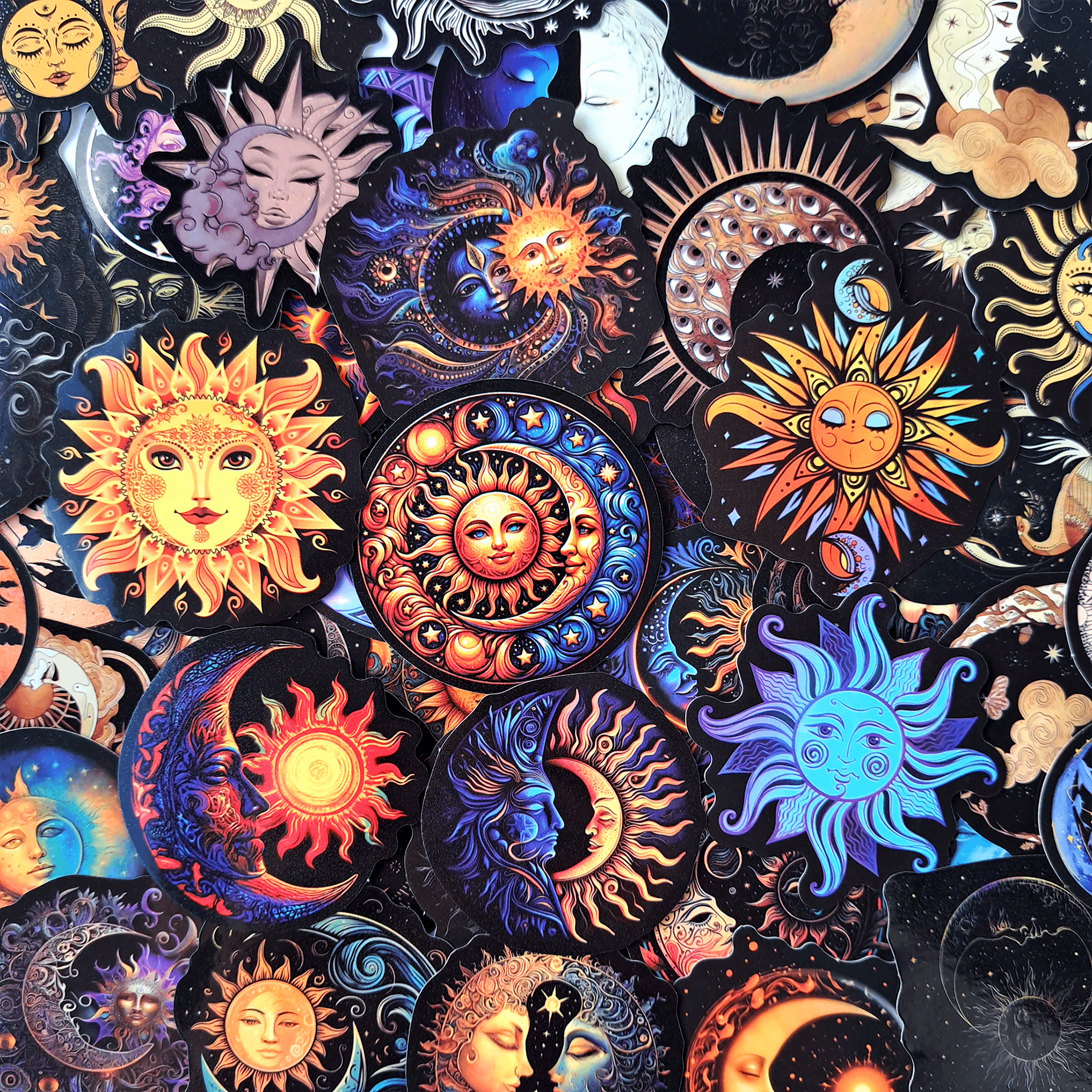 50 PCS Celestial Sun and Moon Sticker Pack, Art Aesthetic St | Inspire ...