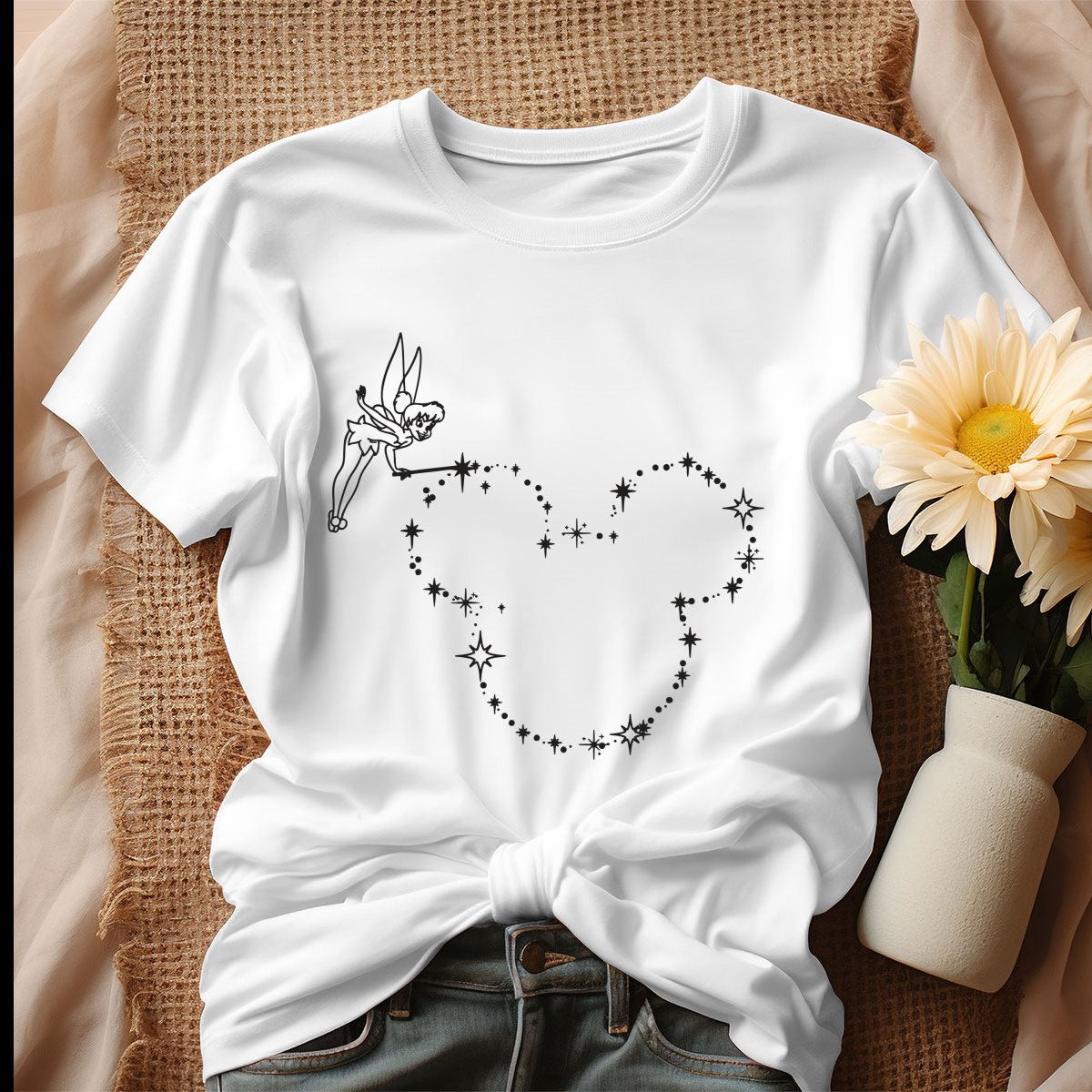 T-shirt Unisexe à Manches Courtes Blanc-noir Avec Motifs Disney - Neuf Avec étiquettes, Taille Variée