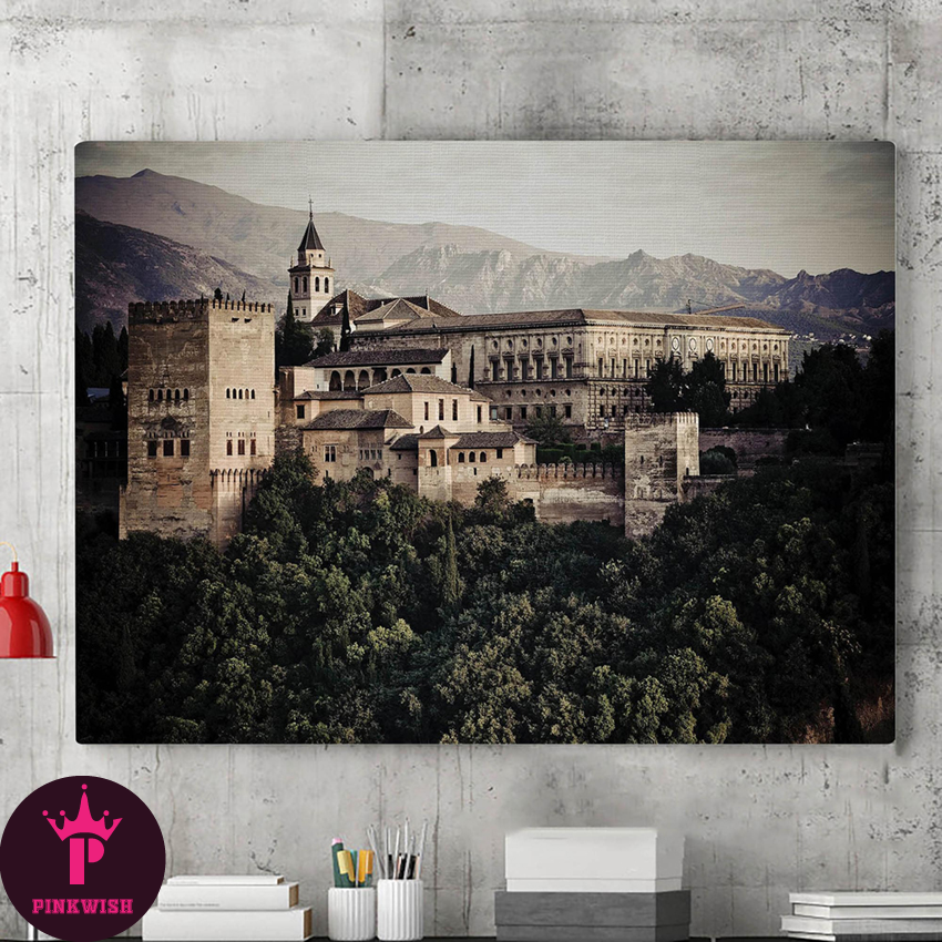 Old Castle Art, Alhambra Palace Canvas Wall Art Painting, Ca | Inspire