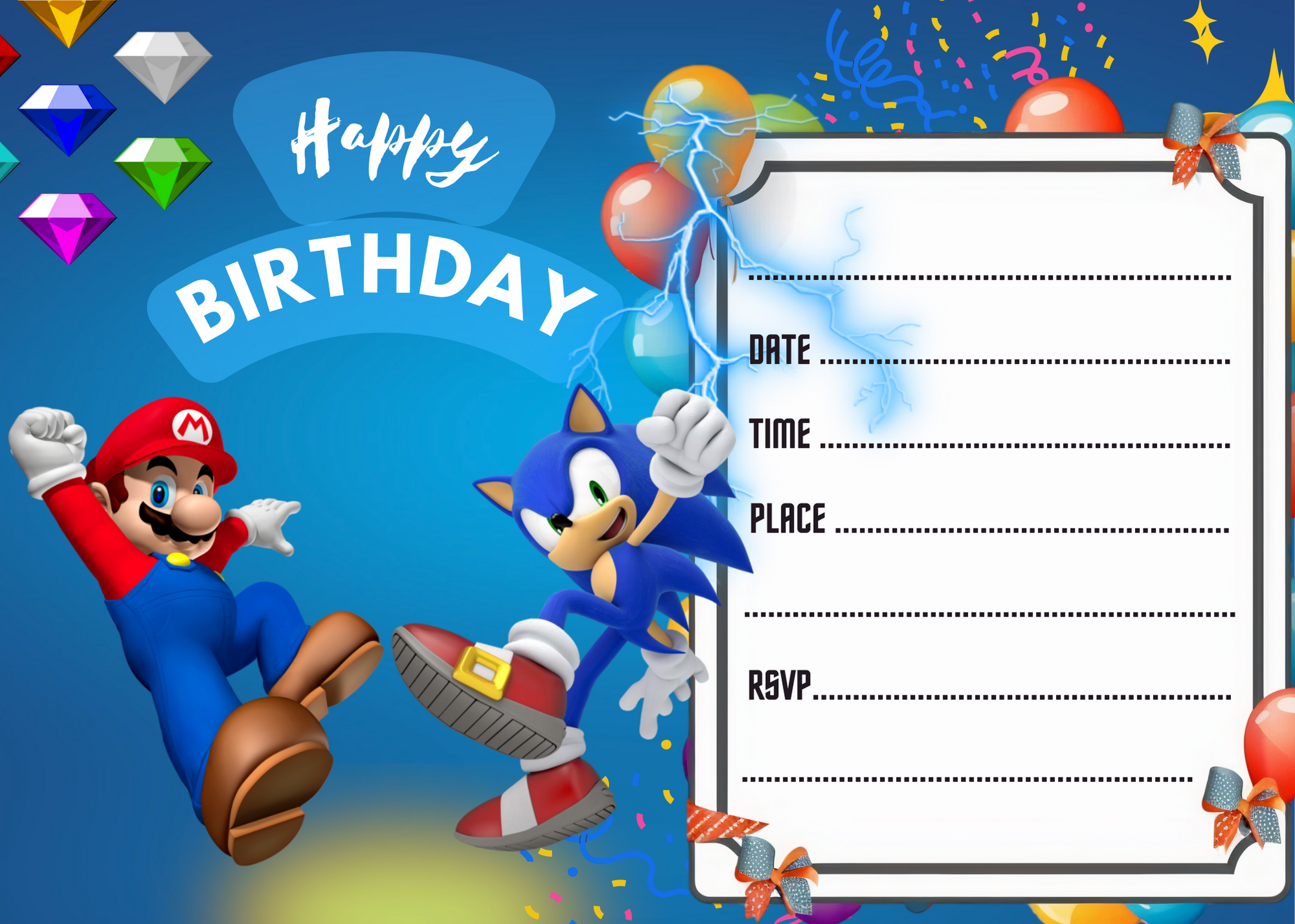 Sonic Birthday Invitation,digital invitation,party invite,So Inspire