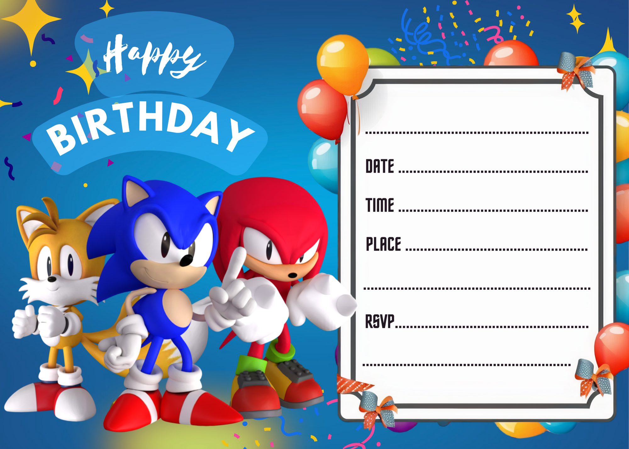 Sonic Birthday Invitation,digital invitation,party invite,So Inspire