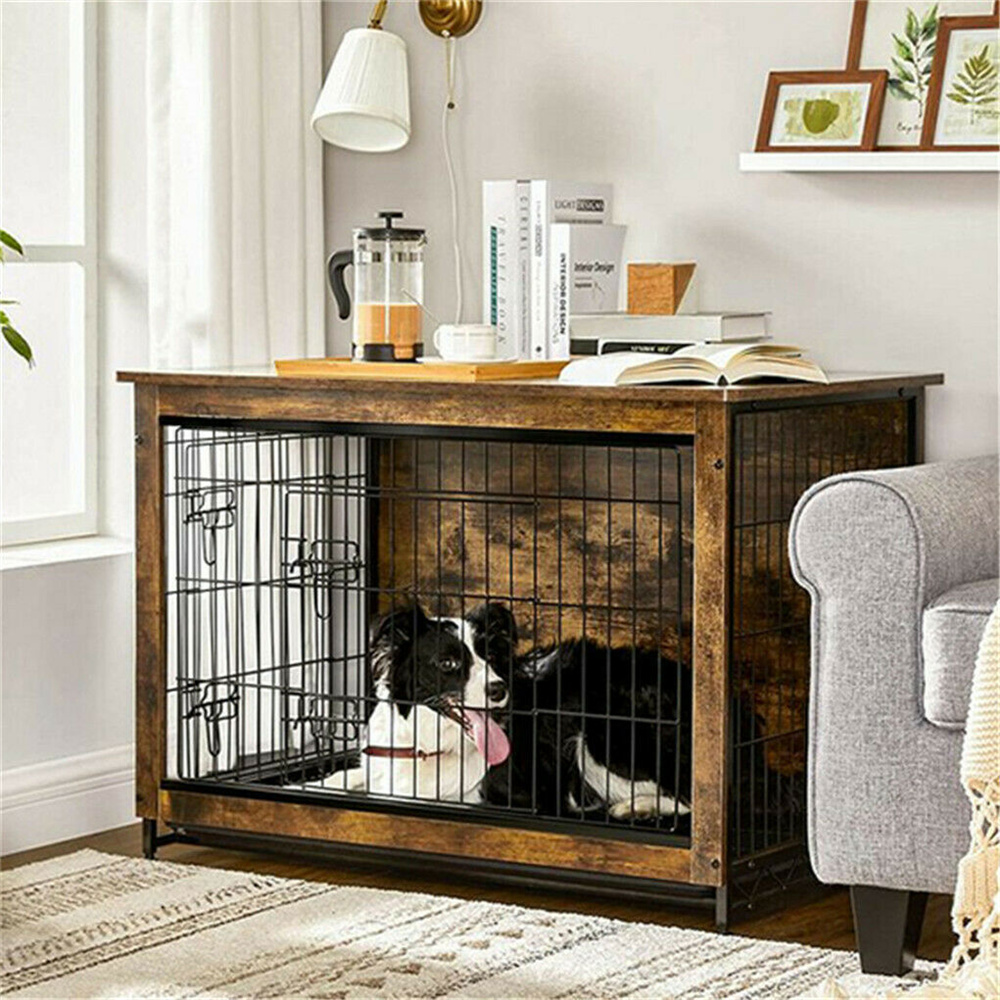 Image showcasing Elevated Wooden Dog Crate Table with Double Door | Inspire Uplift