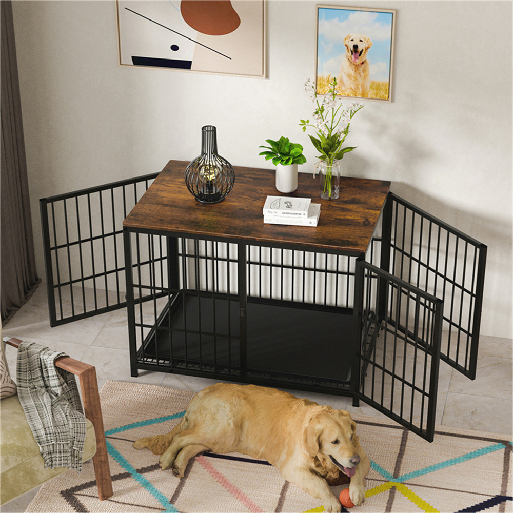Large Wooden Dog Crate Furniture w/ Tray | Inspire Uplift