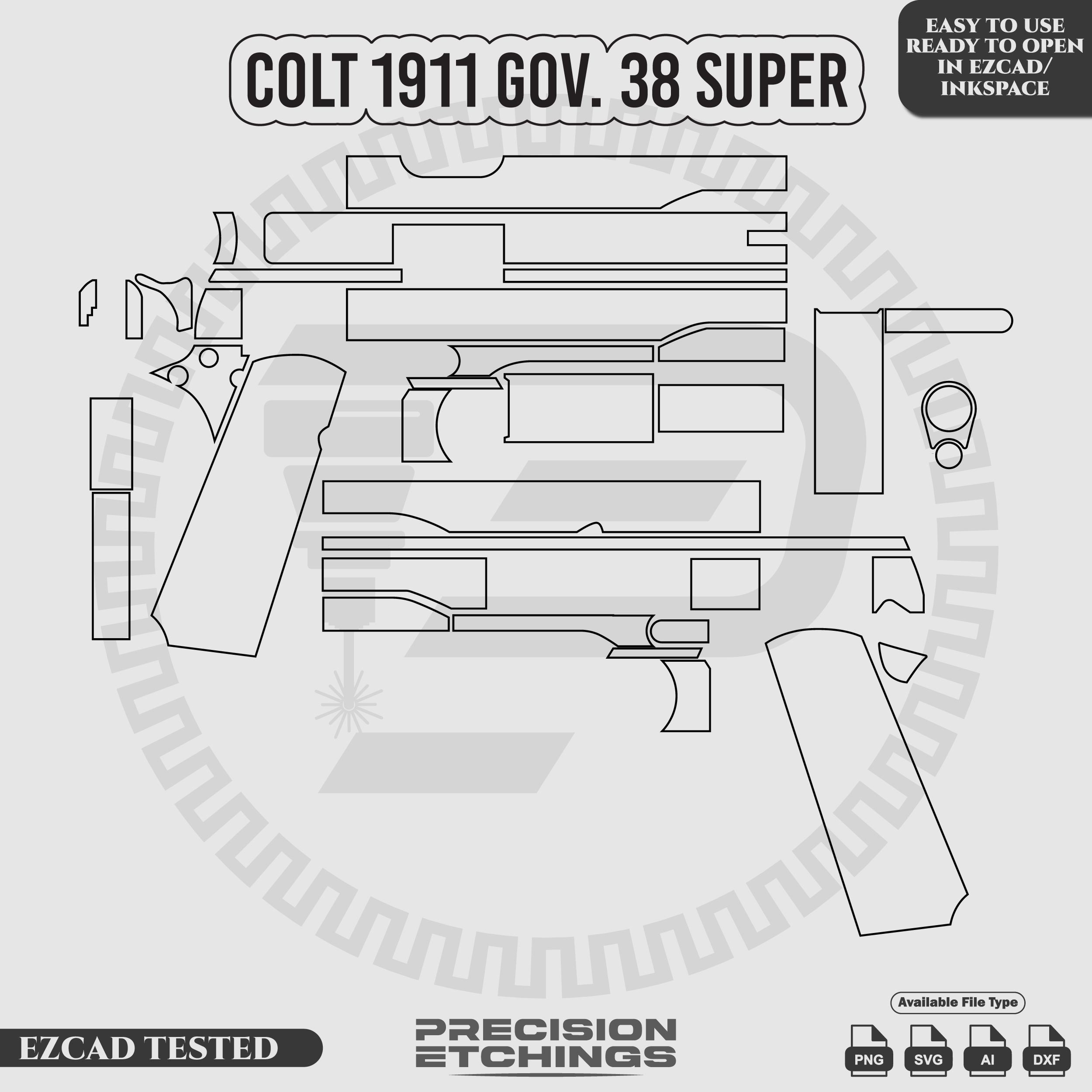 Colt 1911 government 38 super Outline/Template For laser eng - Inspire ...