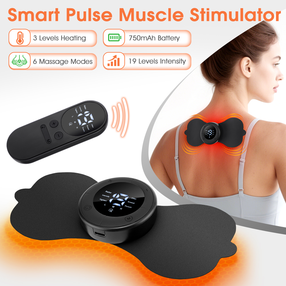 Heated Massage Pad For Cervical Back Leg Arm, EMS Pulse Heating Neck Massage Patch, 6 Modes 19 Levels Mini Massagers