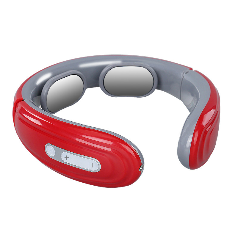 Magnetic Pulse 4-Head Kneading Electric Neck Shoulder Massager, Heating Cervical Vertebra Relax Pain Relief Massage