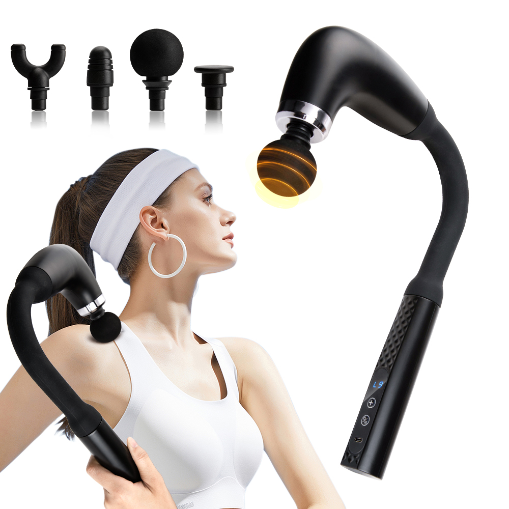High Frequency Vibration Massage Gun, Fascia Gun with Bent Handle, Muscle Relaxation Back and Neck Massager