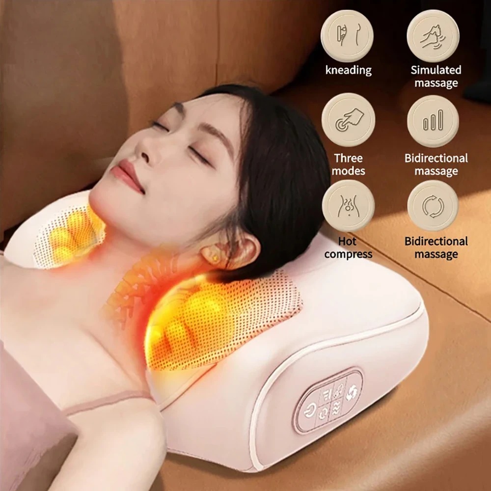 Multifunctional Neck Massage Pillow, Shiatsu Kneaded Electric Cervical Massager, Waist Back Shoulder Relaxation