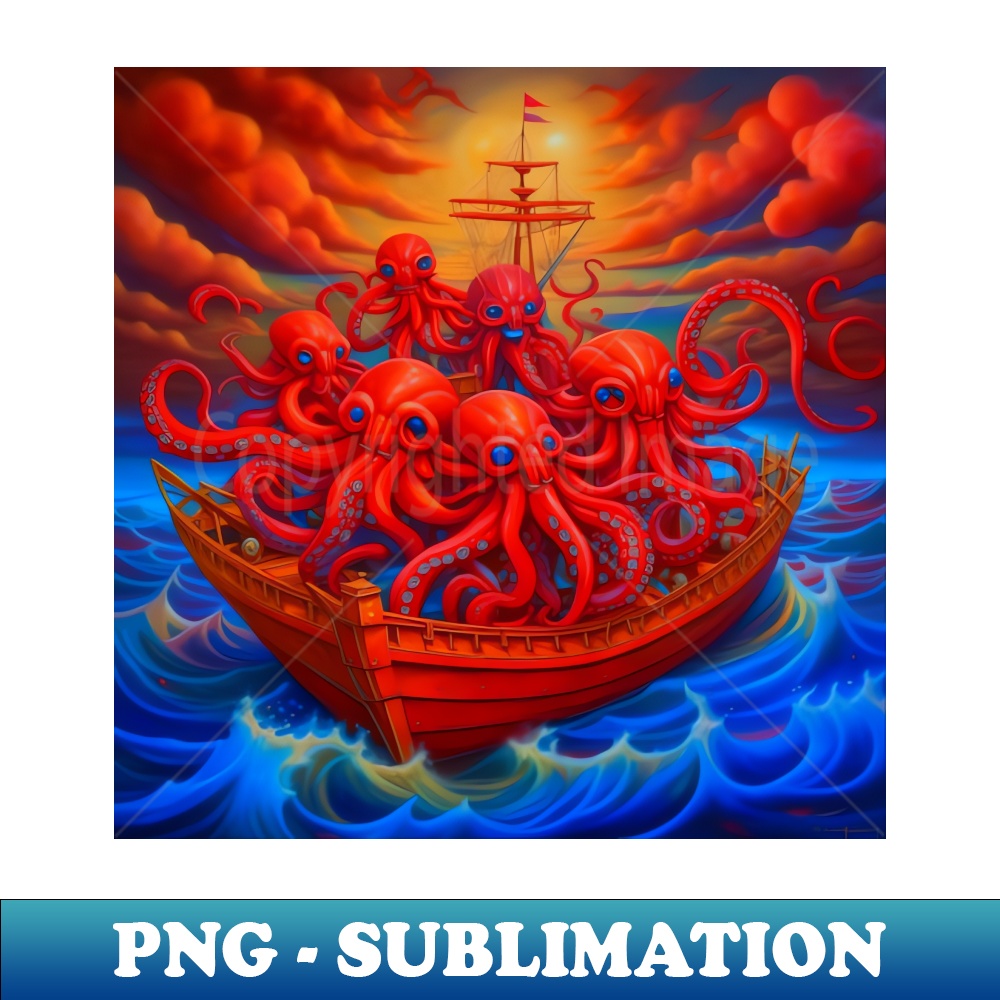 Octopus on a boat on a scary night - Retro PNG Sublimation D | Inspire ...