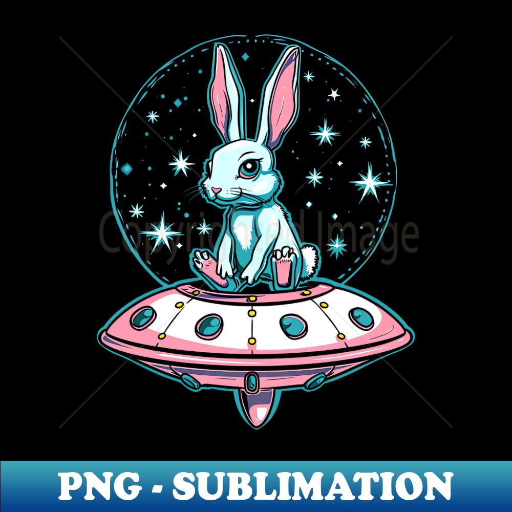 Rabbit as an alien riding UFO - Vintage Sublimation PNG Down | Inspire ...