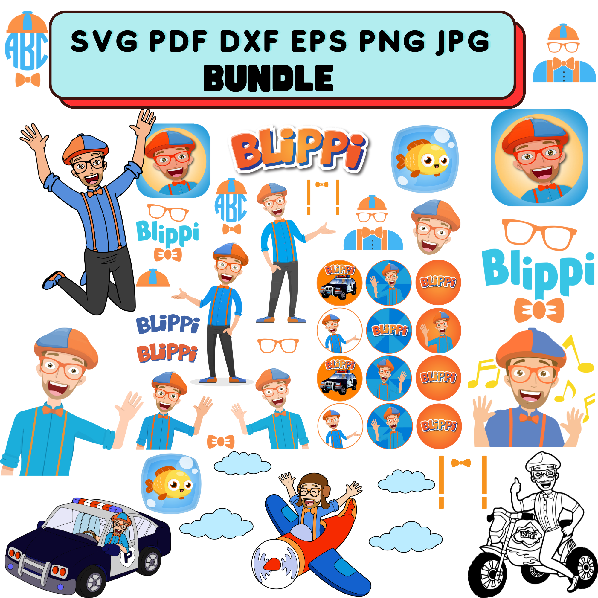 Blippi SVG Bundle 100 designs PNG, SVG, EPS, SVG Blippi Stev | Inspire