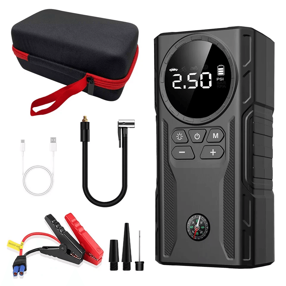 Multi-Function Car Jump Starter Booster Jumper Box Power Bank Battery Charger & Air Pump for Vehicle Emergency