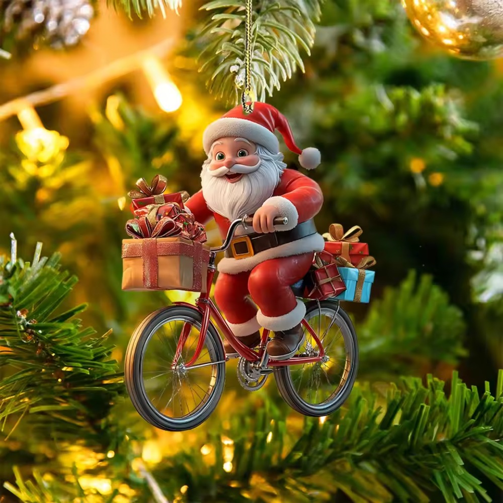 Hanging Cartoon Santa, Acrylic Winter Decorative, Christmas Tree Pendants, Claus Bicycle Gifts Christmas Decoration