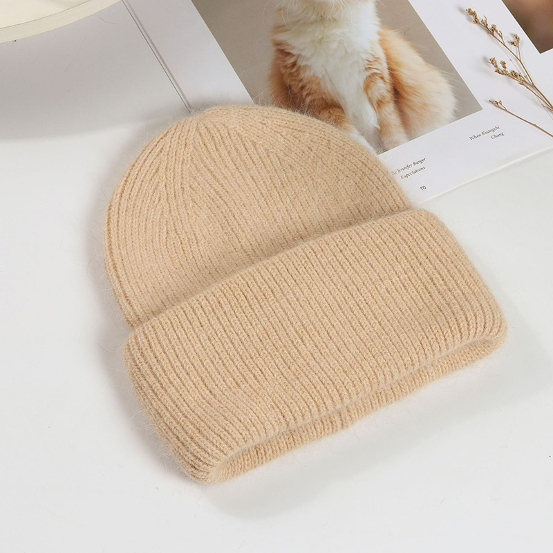 Soft Knit Beanie Warm Rabbit Fur Women's Winter Hats Slouchy Cap Solid Color Casual Outdoor Fashion Head Cover