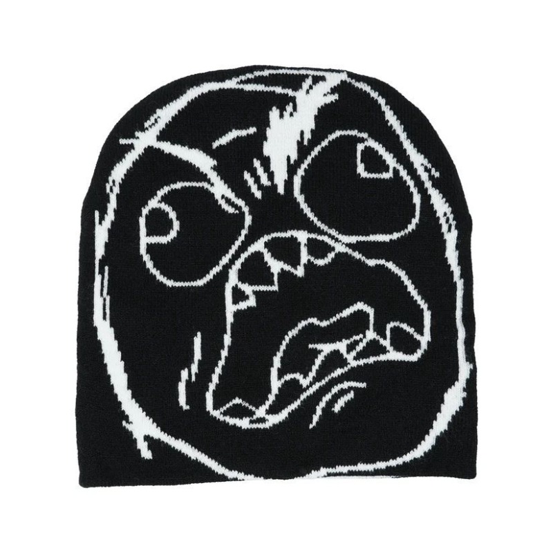 Unisex Winter Hat Funny Cartoon Face Knit Beanie Soft Warm Stretchy Acrylic Casual Skull Cap for Men Women