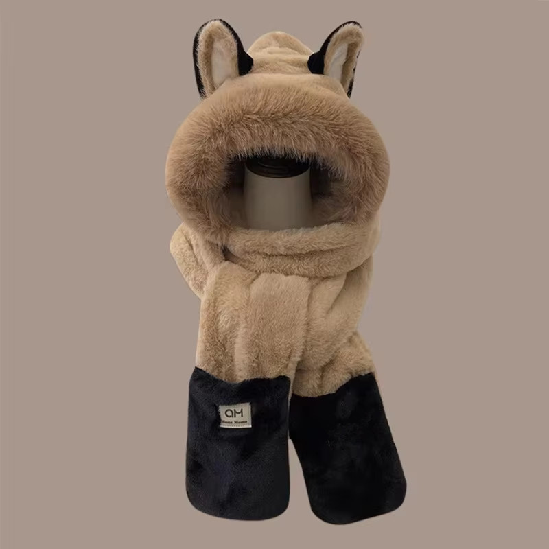 Fashionable One-Piece Plush Hat Winter Fox Warm Ear Protection Scarf Fashionable One-Piece Plush Hat Winter Fox Warm Ear Protection Scarf