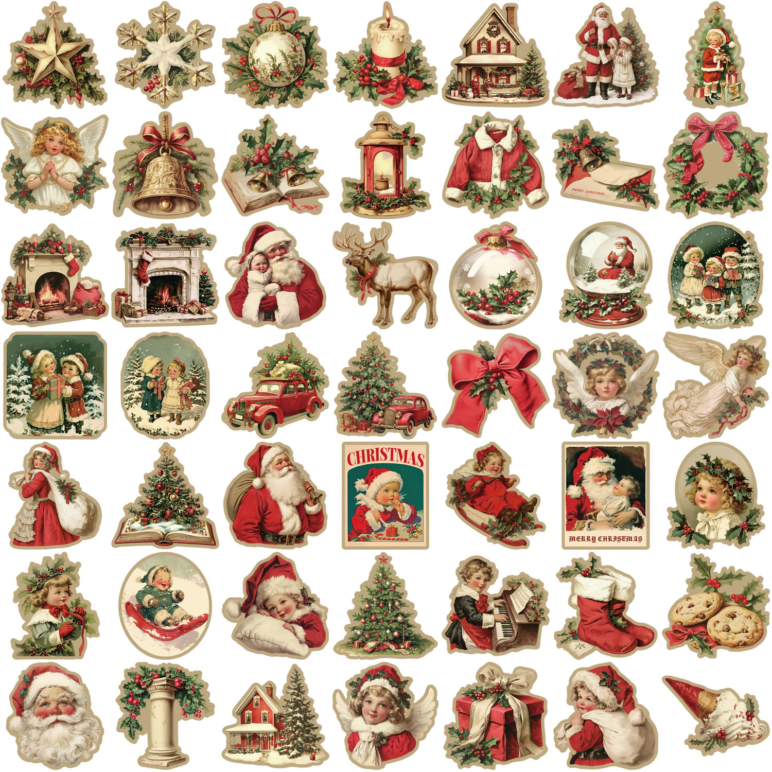 Creative Retro Christmas Stickers for Laptop Phone Suitcase Wall Kids Toys Scrapbook Decorations