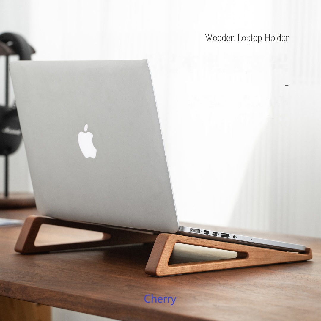 Black Walnut Wood Laptop Stand for Desk, Ergonomic Notebook Riser with Cooling Open Design