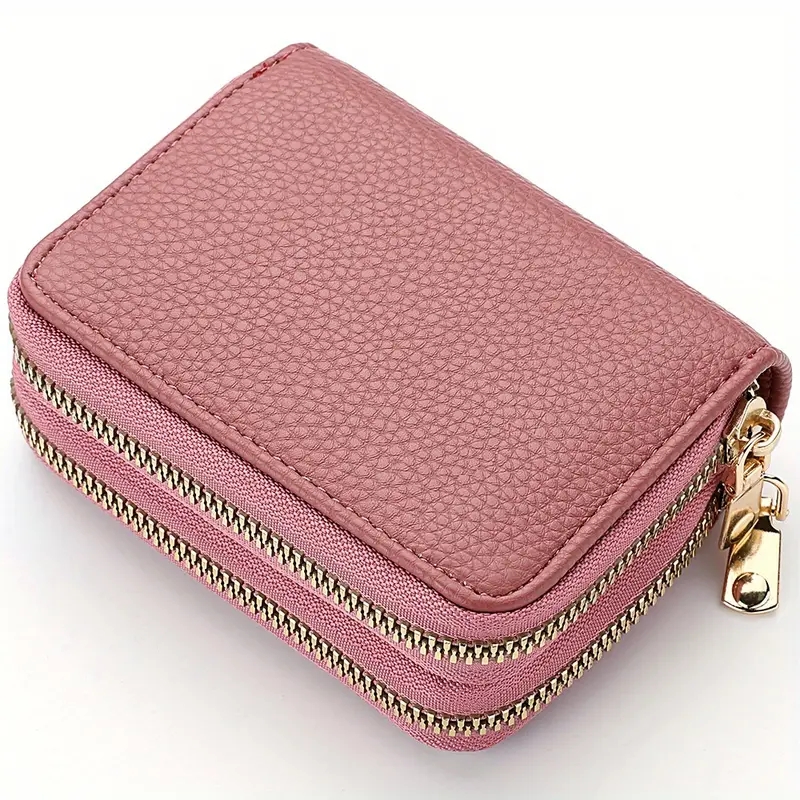 Compact Double Zipper Wallet for Women Card Holder with Coin Compartment
