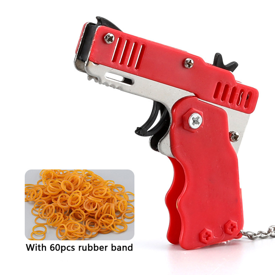 Mini Folding Rubber Band Launcher Toy With Keychain
