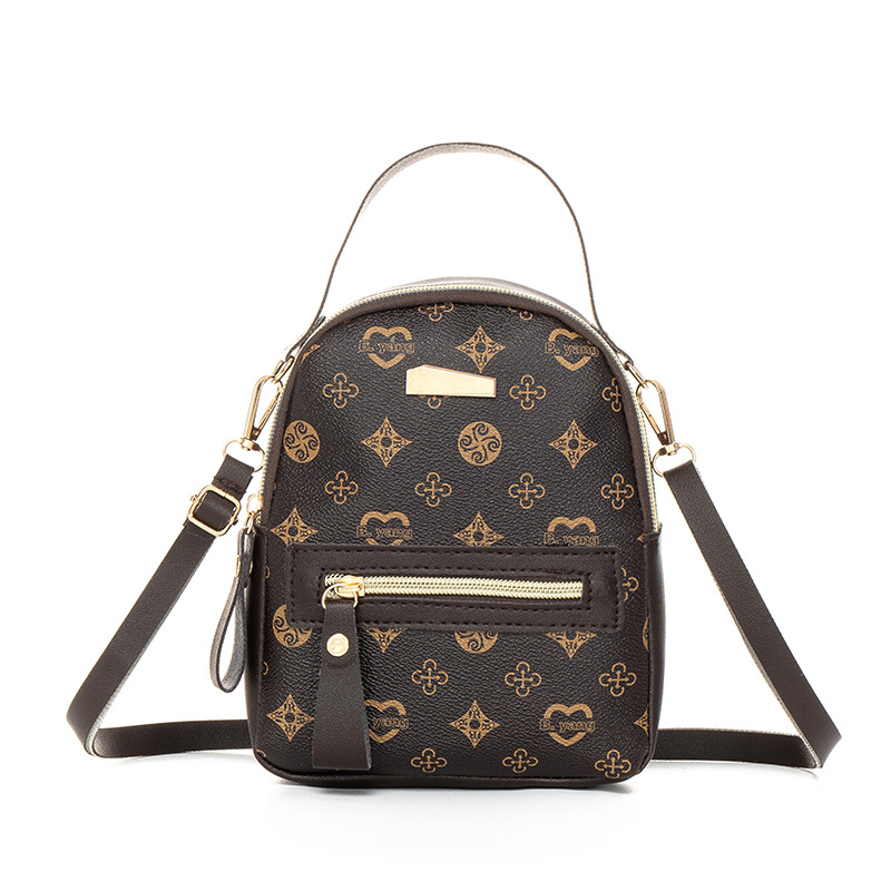 Floral PU Mini Backpack for Women Cute Student School Bag