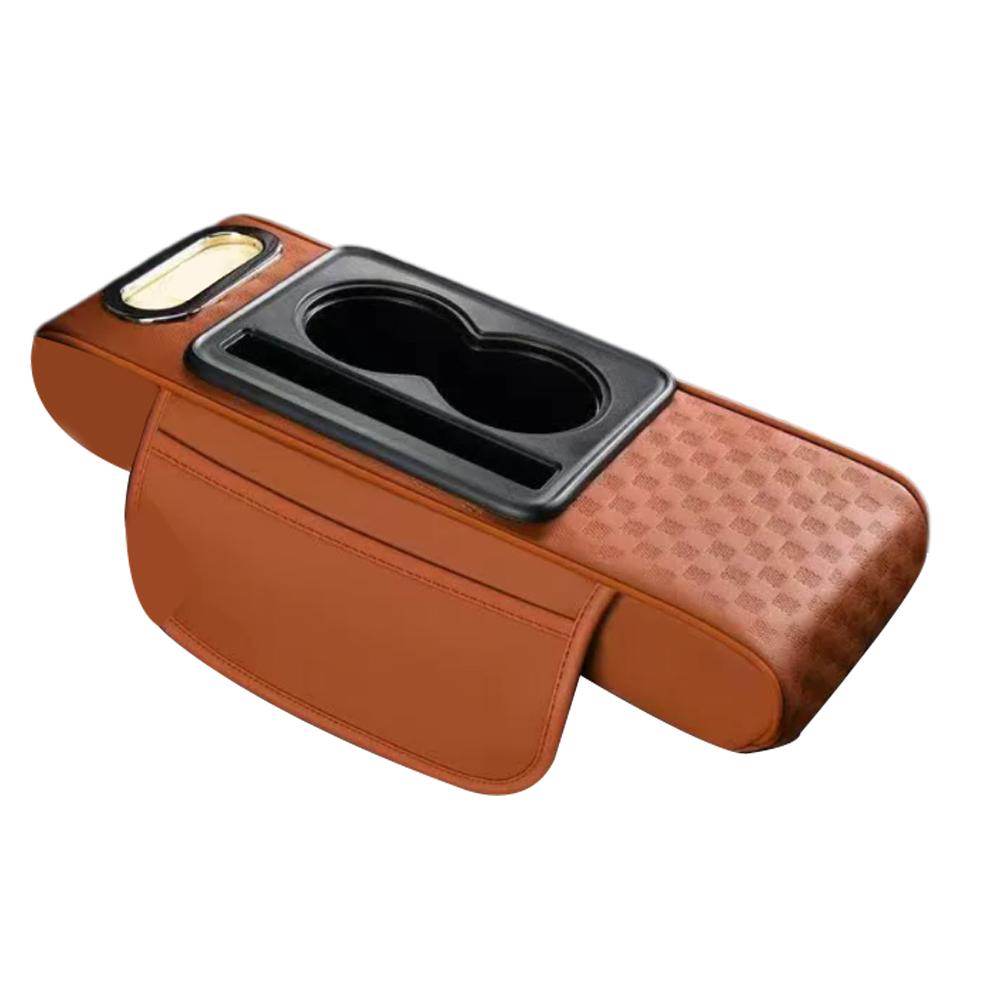 Universal Car Armrest Cushion with Cup Holder & Tissue Box Multifunctional PU Leather Center Console Armrest