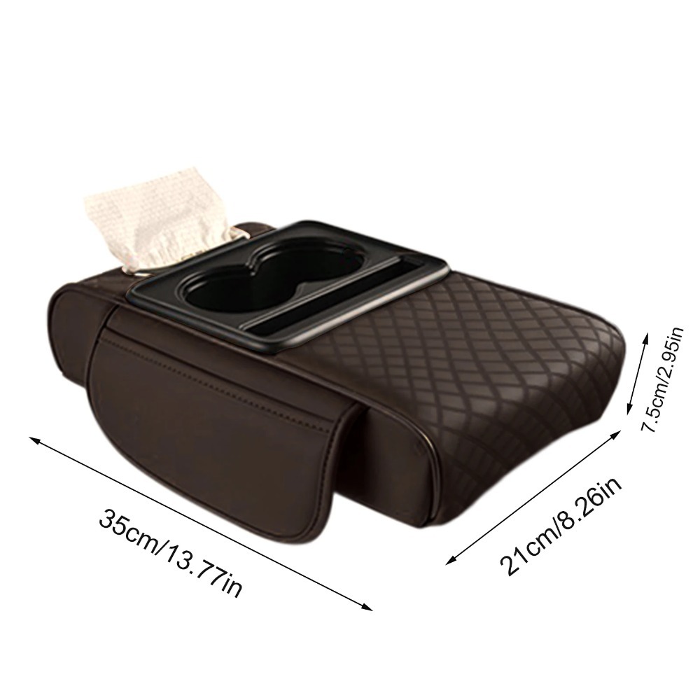 Premium Universal Car Armrest Cushion with Cup Holders Comfort PU Leather Center Console Armrest Pad