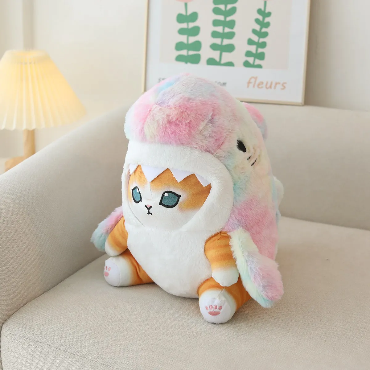 Kawaii Shark Cat Plush Toy Soft Stuffed Colorful Doll for Kids