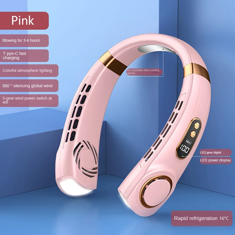 Mini Bladeless Portable Neck Fan with Digital Display Rechargeable Air Cooler for Travel & Outdoor