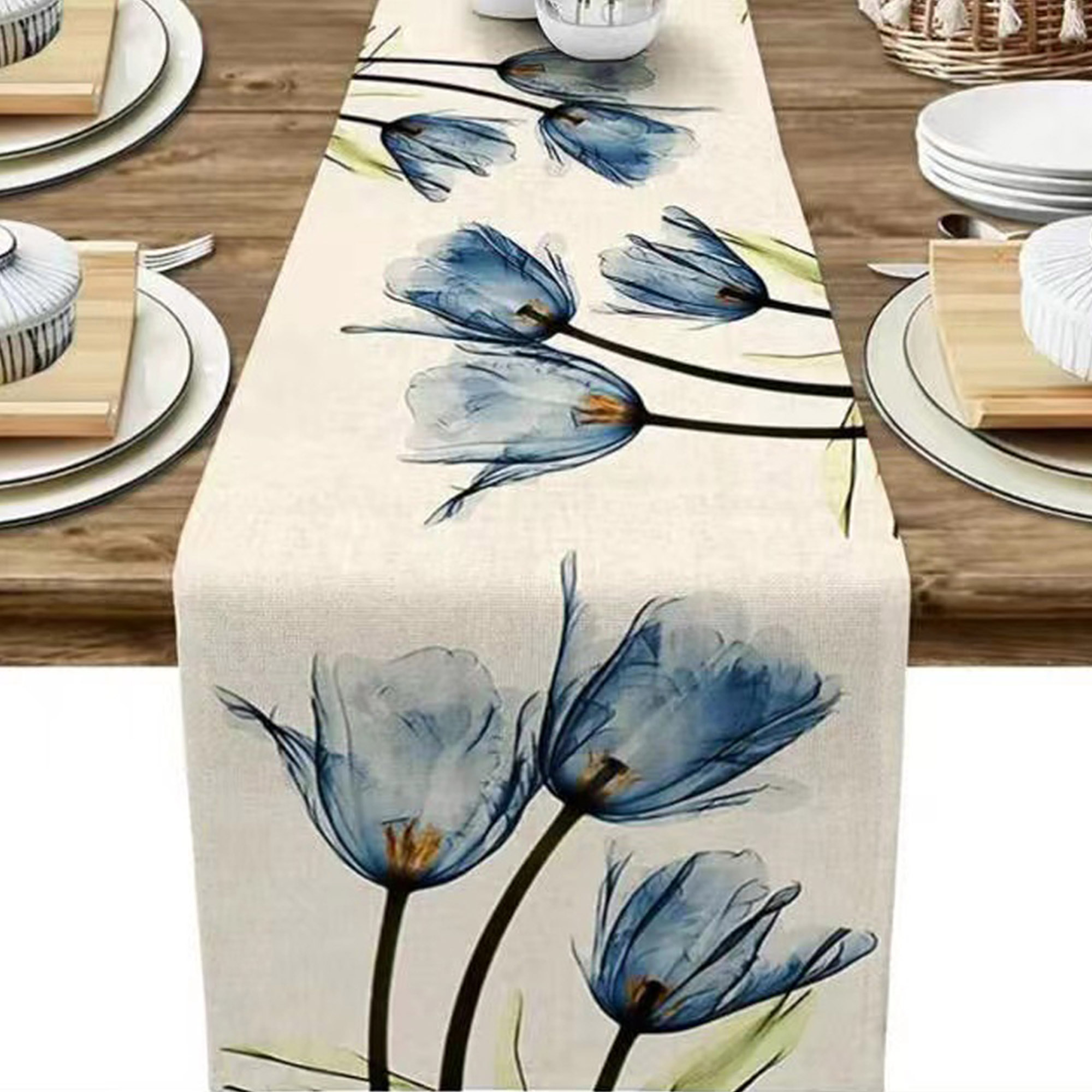 Rustic Tulip Linen Table Runner 13x72Inch | Inspire Uplift
