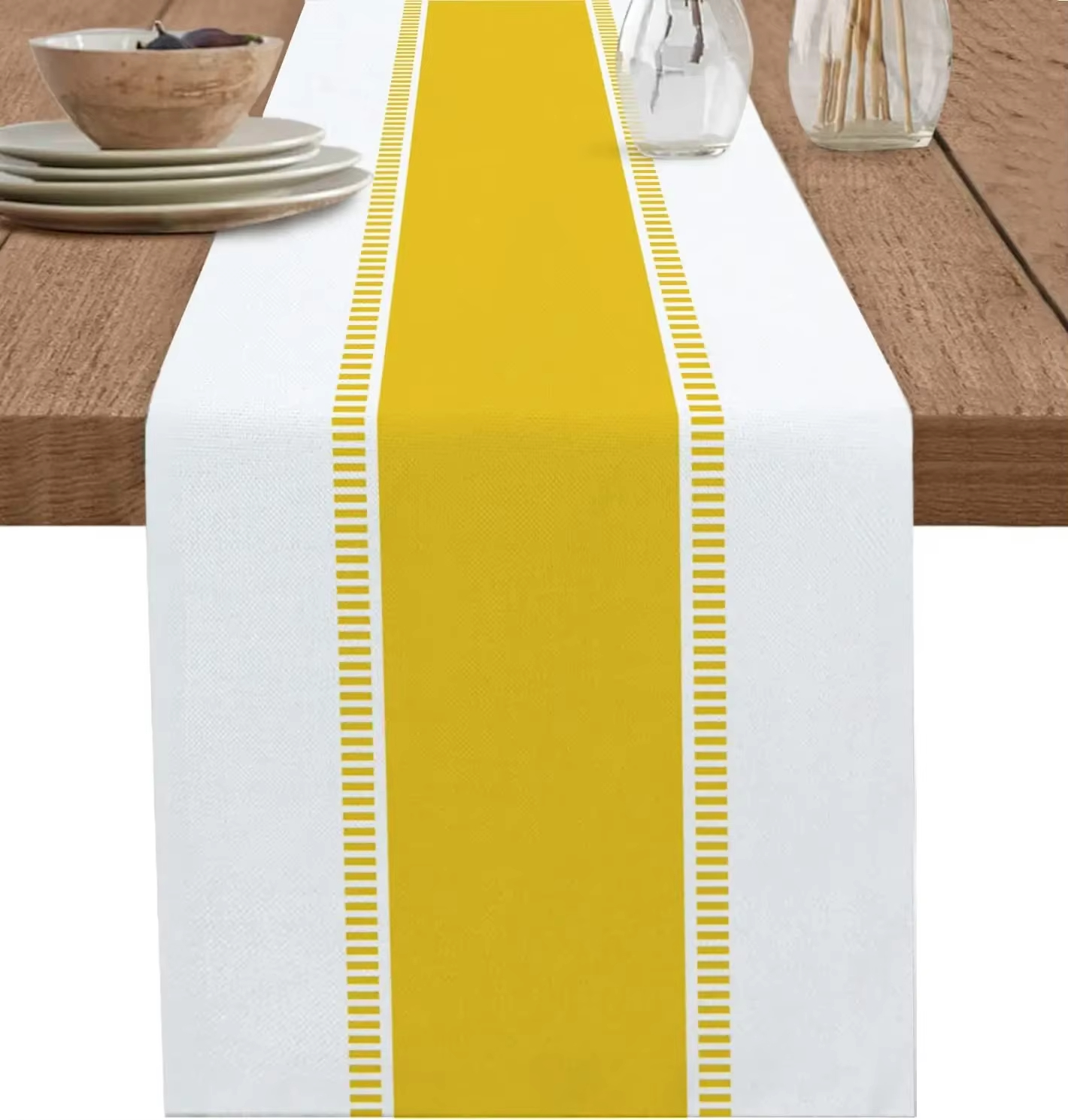 Navy Blue Striped Linen Table Runner Farmhouse Dining Table Decor