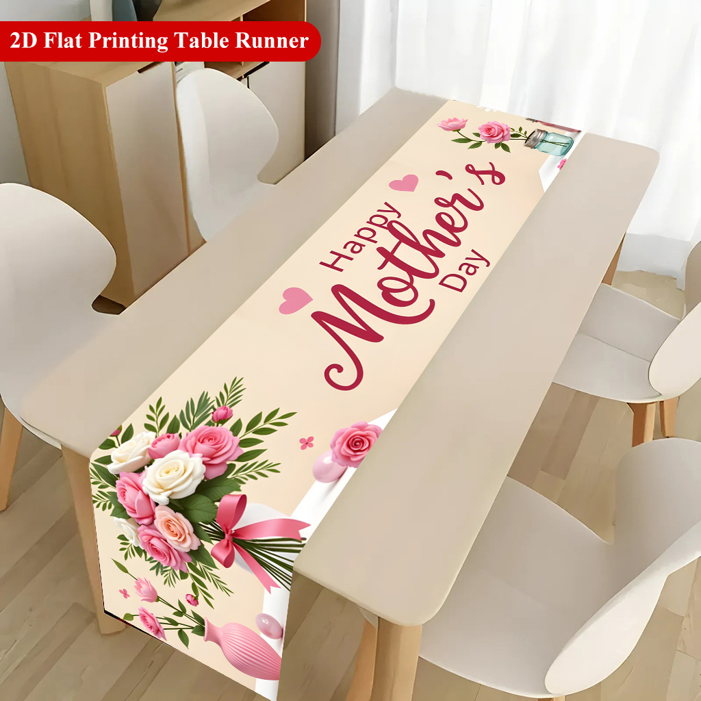 Happy Mothers Day Floral Mothers Day Table Runner Rose Print Dining Table Decor