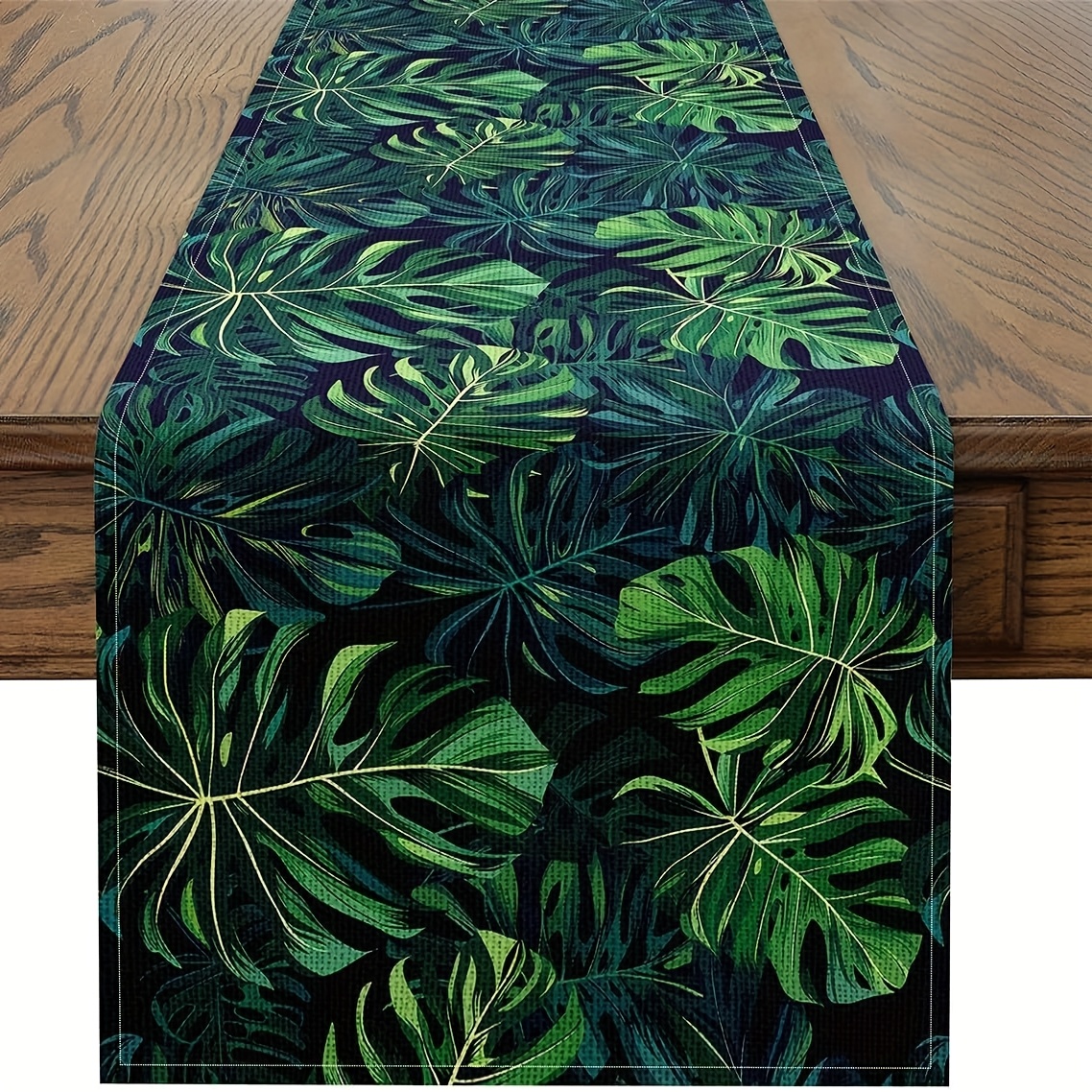 Tropical Palm Leaf Linen Table Runner for Summer Dining and Party Decor