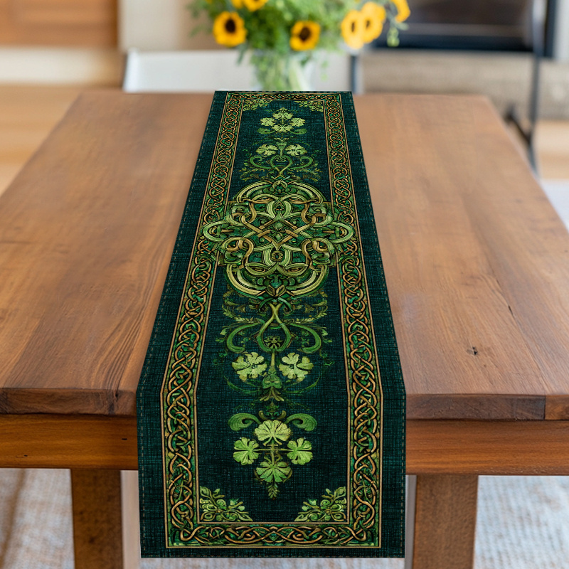 Irish Celtic Knot Clover Table Runner for St Patricks Day Decor