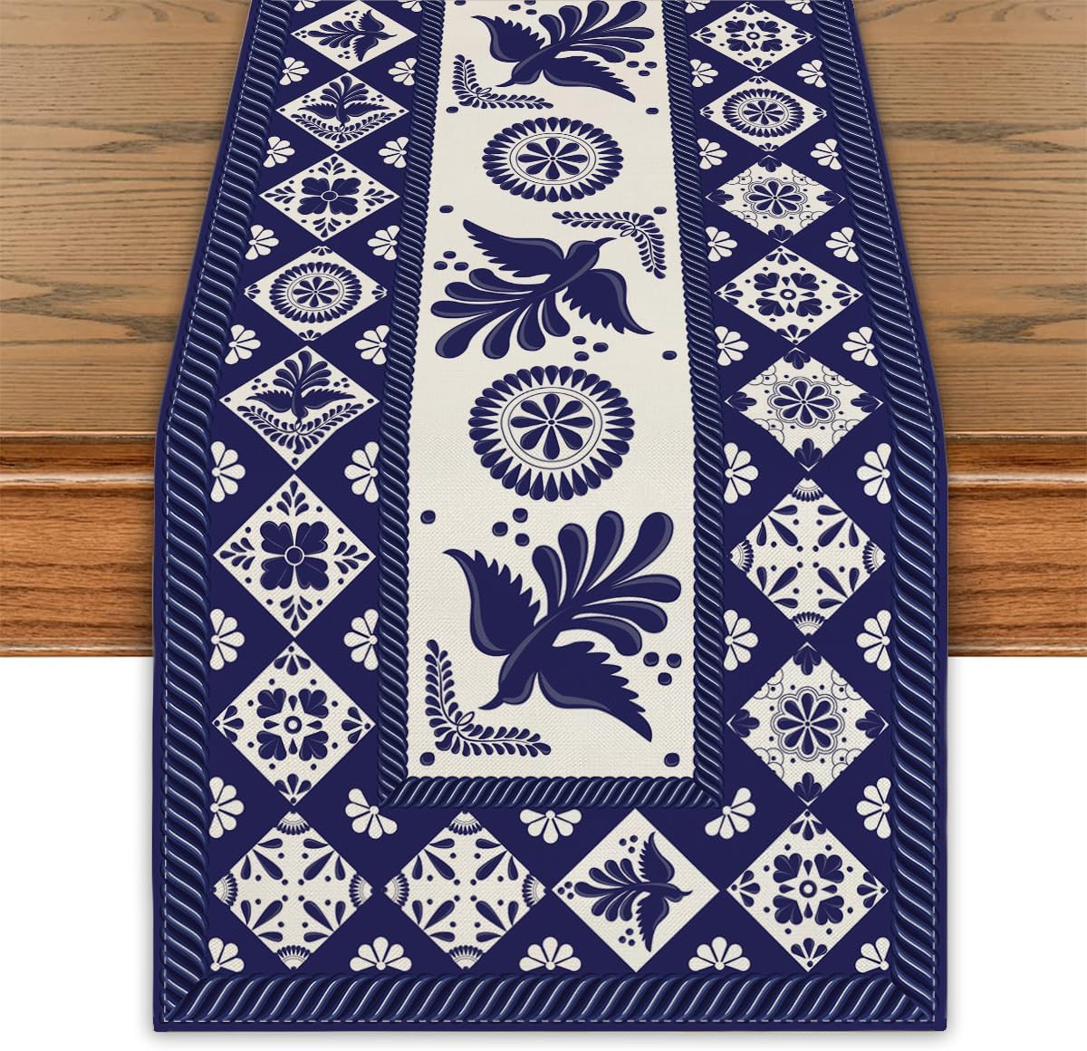 Talavera Mexican Table Runner Linen Fiesta Floral & Dia de los Muertos Decor