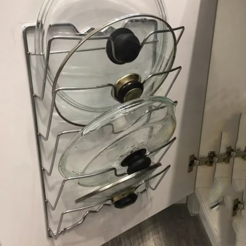 Wall Mounted Pot Lid Organizer Rack Metal Kitchen Pot Lid Storage Rack