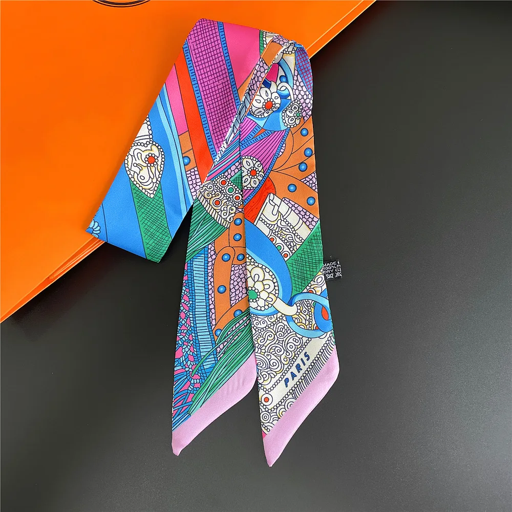 Saddle Print Silk Skinny Scarf for Women Hair, Neck & Bag Accessory