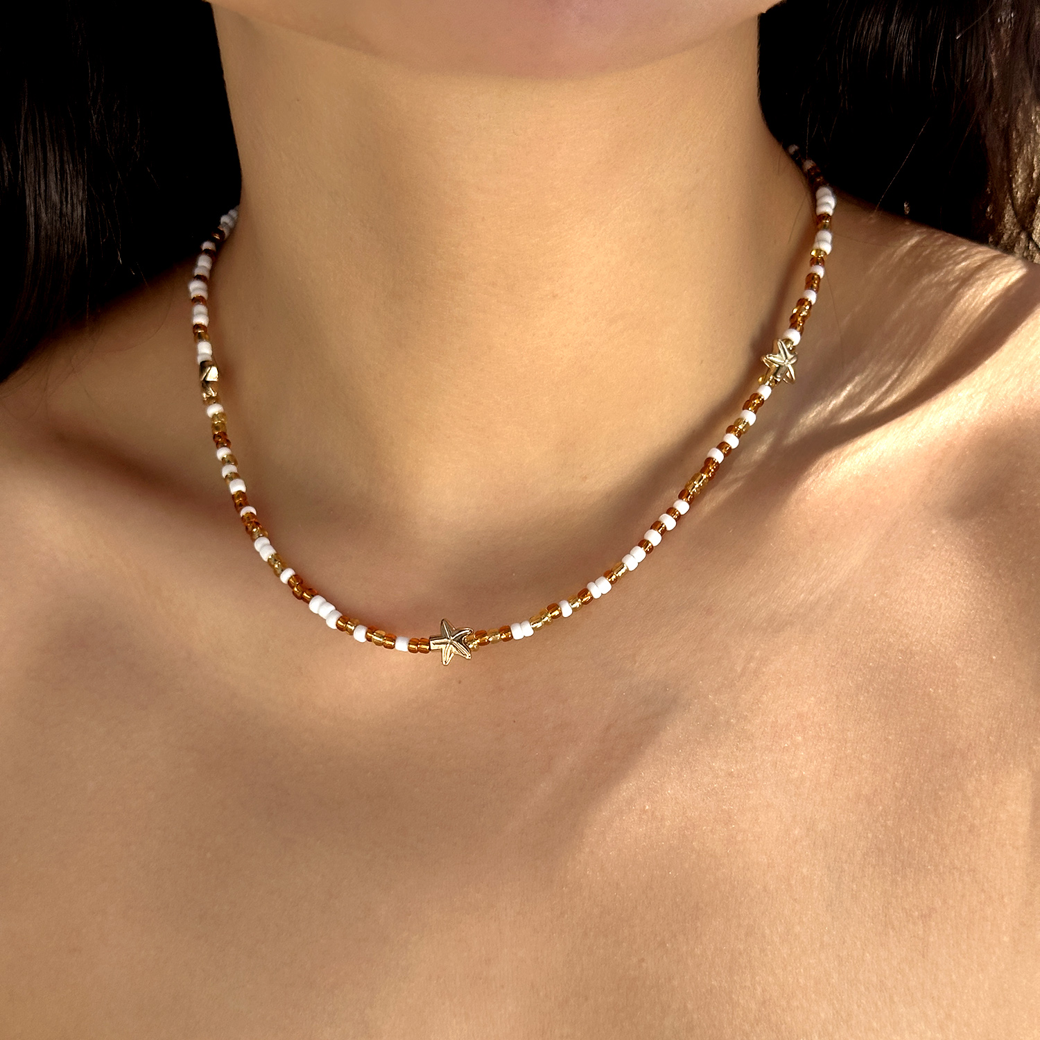 Strawberry Pendant Rice Bead Choker Necklace for Women Minimalist Clavicle Chain Beach Jewelry