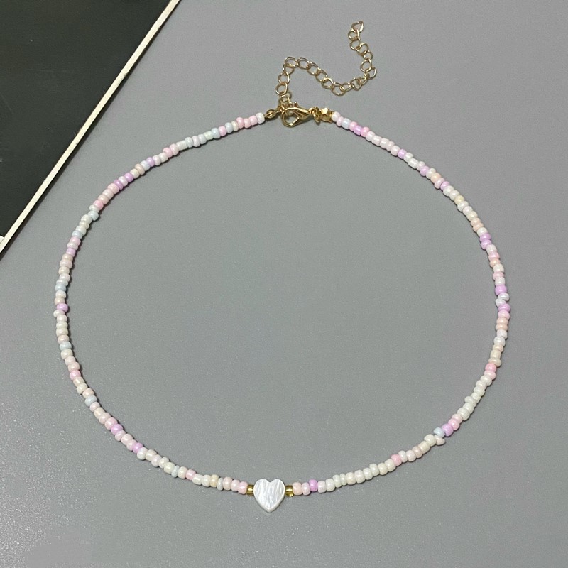 Love Heart Rice Bead Choker Necklace Minimalist Beaded Pendant Jewelry for Women Gift