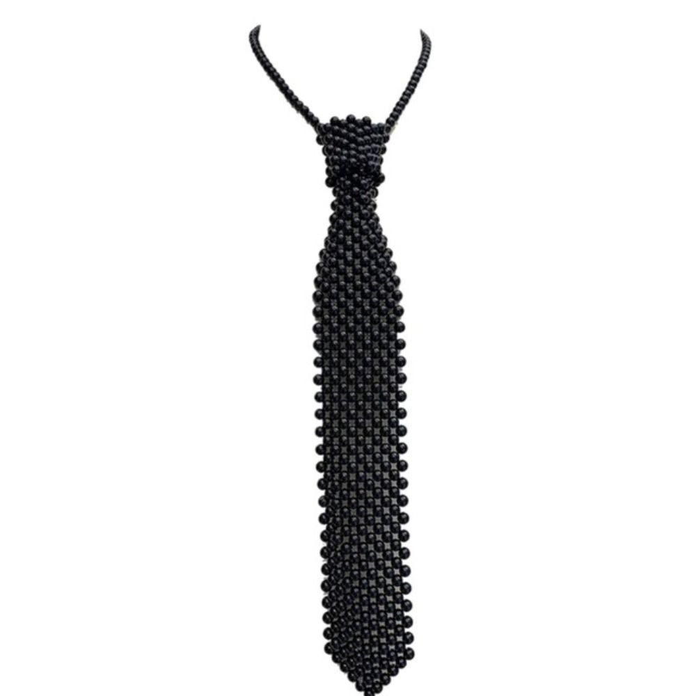 Elegant Pearl Collar Tie Necklace for Women Beaded Statement Neckwear